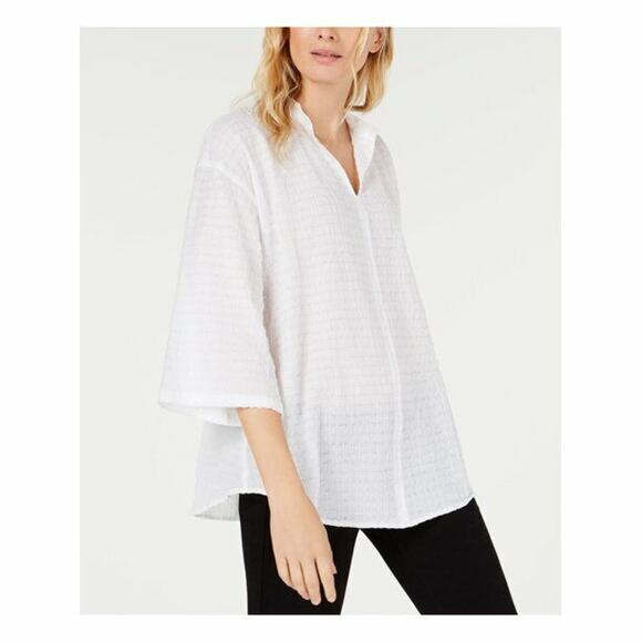 Eileen Fisher Blouse Women's Size S/P White Organic Cotton Voile Box Tunic Top - Picture 1 of 11
